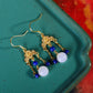 Gilt silver and Hetian jade vintage white jade bead earrings