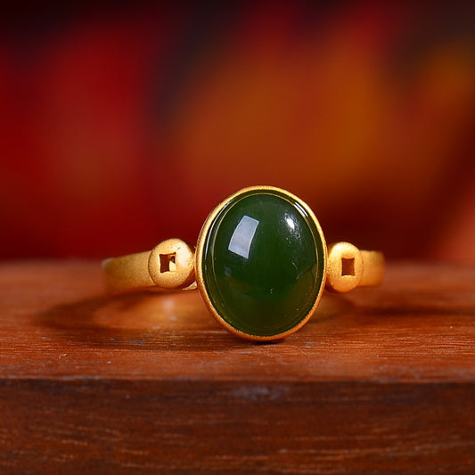 Gilt silver and Hetian jasper ring