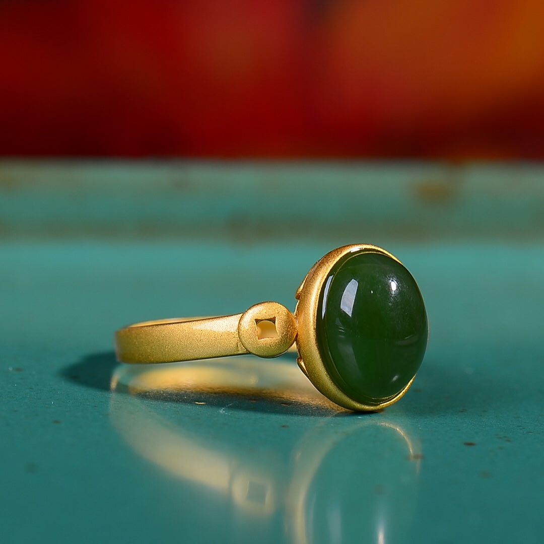 Gilt silver and Hetian jasper ring