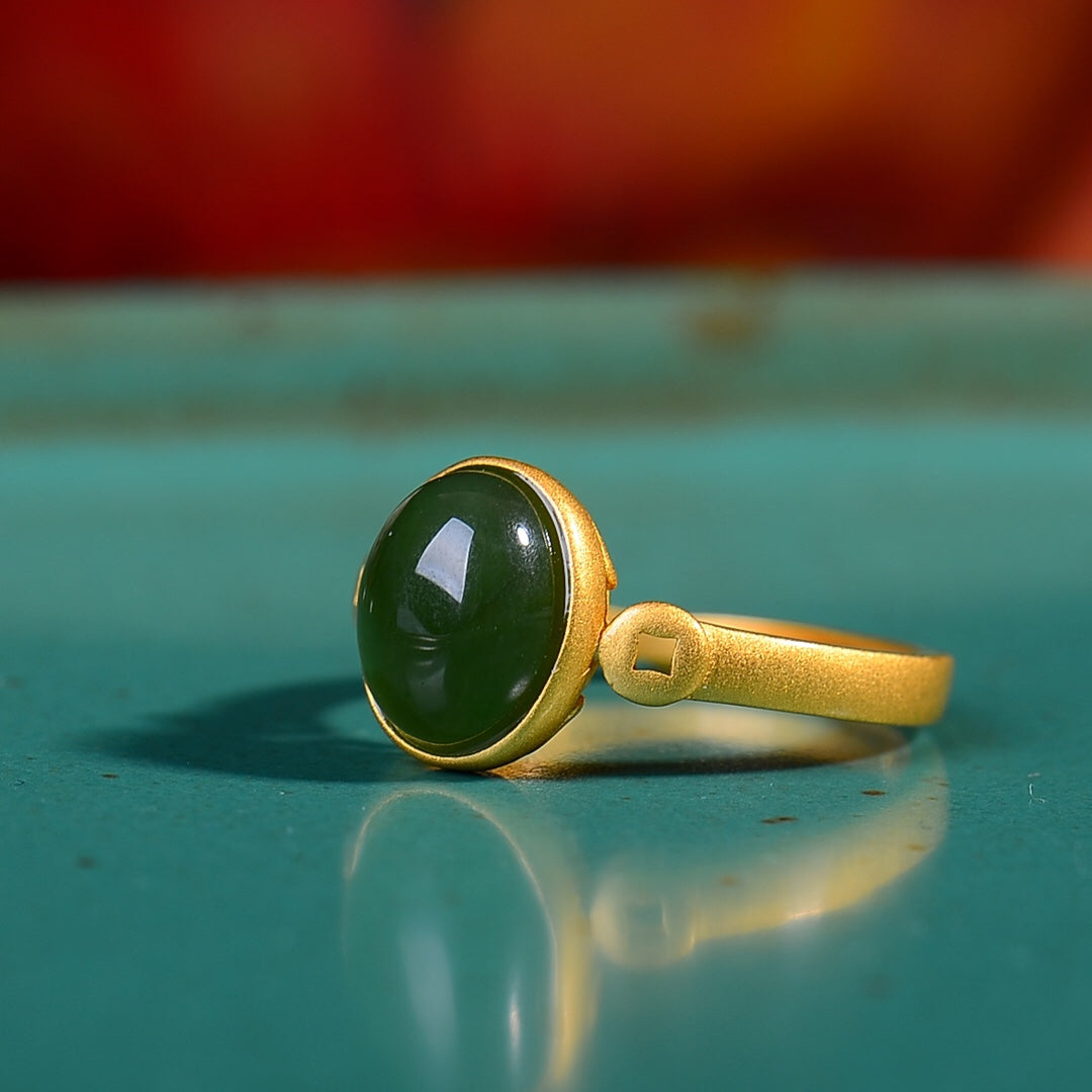 Gilt silver and Hetian jasper ring