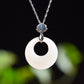 Silver inlaid Hetian jade enamel peace ring pendant