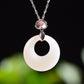 Silver inlaid Hetian jade enamel peace ring pendant