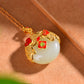 Gilt silver and Hetian jade enamel peace buckle pendant