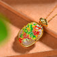 Silver gilt inlaid Hetian jade enamel flower blooming wealth pendant