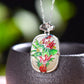 Silver inlaid Hetian jade Ping An brand flower blooming wealth enamel pendant