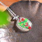 Silver inlaid Hetian jade Ping An brand flower blooming wealth enamel pendant