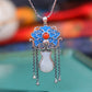 Silver inlaid Hetian jade with longevity characters and enamel with southern red pendant