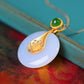 Gilt silver inlaid Hetian jade peace buckle pendant