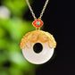 Gilt silver and Hetian jade enamel peace ring pendant