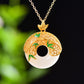 Gilt silver and Hetian jade enamel peace ring pendant