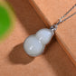 Silver inlaid Hetian jade gourd pendant