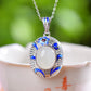 Silver inlaid Hetian jade enamel cabochon pendant