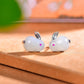 Silver Inlaid Hetian Jade Rabbit Stud Earrings