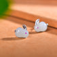 Silver Inlaid Hetian Jade Rabbit Stud Earrings