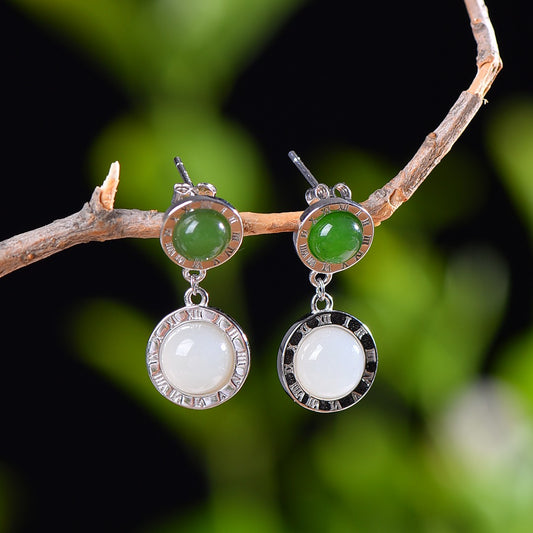 Silver inlaid Hetian jade earrings