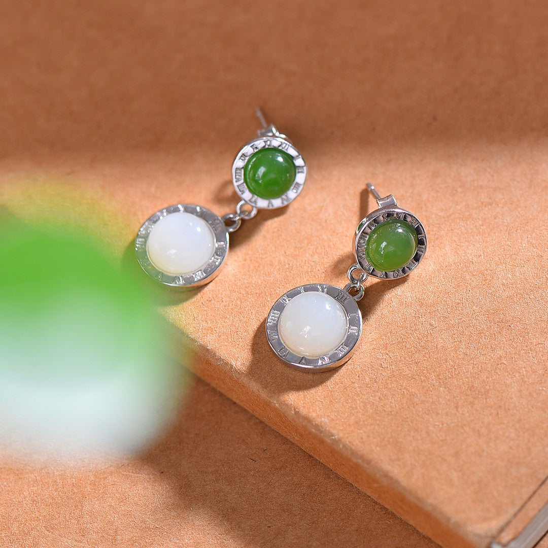 Silver inlaid Hetian jade earrings