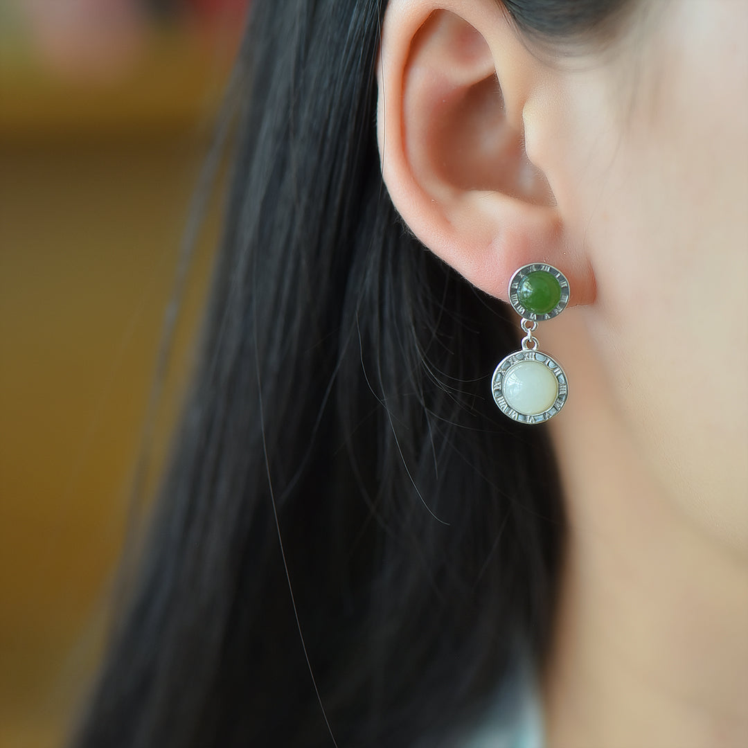 Silver inlaid Hetian jade earrings