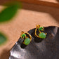 Gilt silver and Hetian jasper enamel cabochon earrings