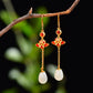 Gilt silver and Hetian jade enamel drop earrings