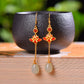 Gilt silver and Hetian jade enamel drop earrings