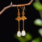 Gilt silver and Hetian jade enamel drop earrings