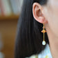 Gilt silver and Hetian jade enamel drop earrings