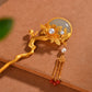 Gilt silver inlaid Hetian jade butterfly and lotus tassel hairpin