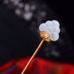 Silver gilt inlaid Hetian jade retro flower tag hairpin