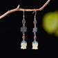 Silver inlaid Hetian jade enamel pomegranate flower earrings