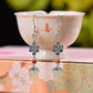 Silver inlaid Hetian jade enamel pomegranate flower earrings