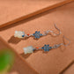 Silver inlaid Hetian jade enamel pomegranate flower earrings