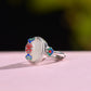 Silver inlaid Hetian jade enamel cabochon ring