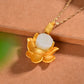 Silver gilt inlaid Hetian jade lotus gilt silver pendant