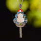 Silver inlaid Hetian jade enamel flat Fulu pendant