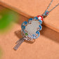 Silver inlaid Hetian jade enamel flat Fulu pendant