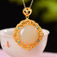 Gilt silver inlaid Hetian jade egg noodle with multi-treasure hollow sachet pendant