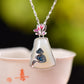 Silver inlaid Hetian jade enamel trapezoidal pendant