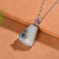 Silver inlaid Hetian jade enamel trapezoidal pendant