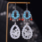 Silver inlaid Hetian jade vintage Ming hollow earrings