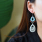 Silver inlaid Hetian jade vintage Ming hollow earrings