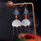 Silver inlaid Hetian jade vintage enamel Ruyi with southern red earrings