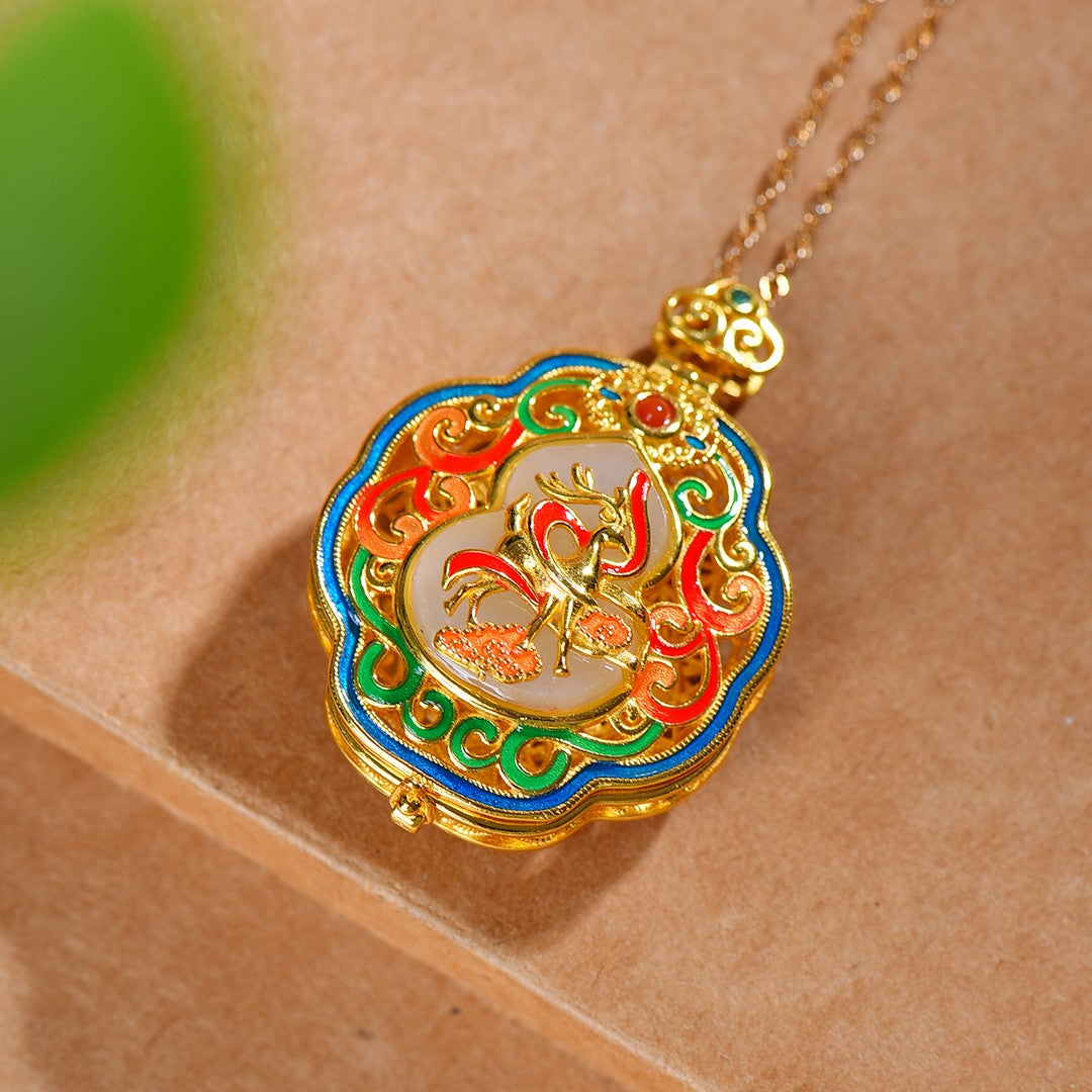 Silver gold plated Hetian jade pendant