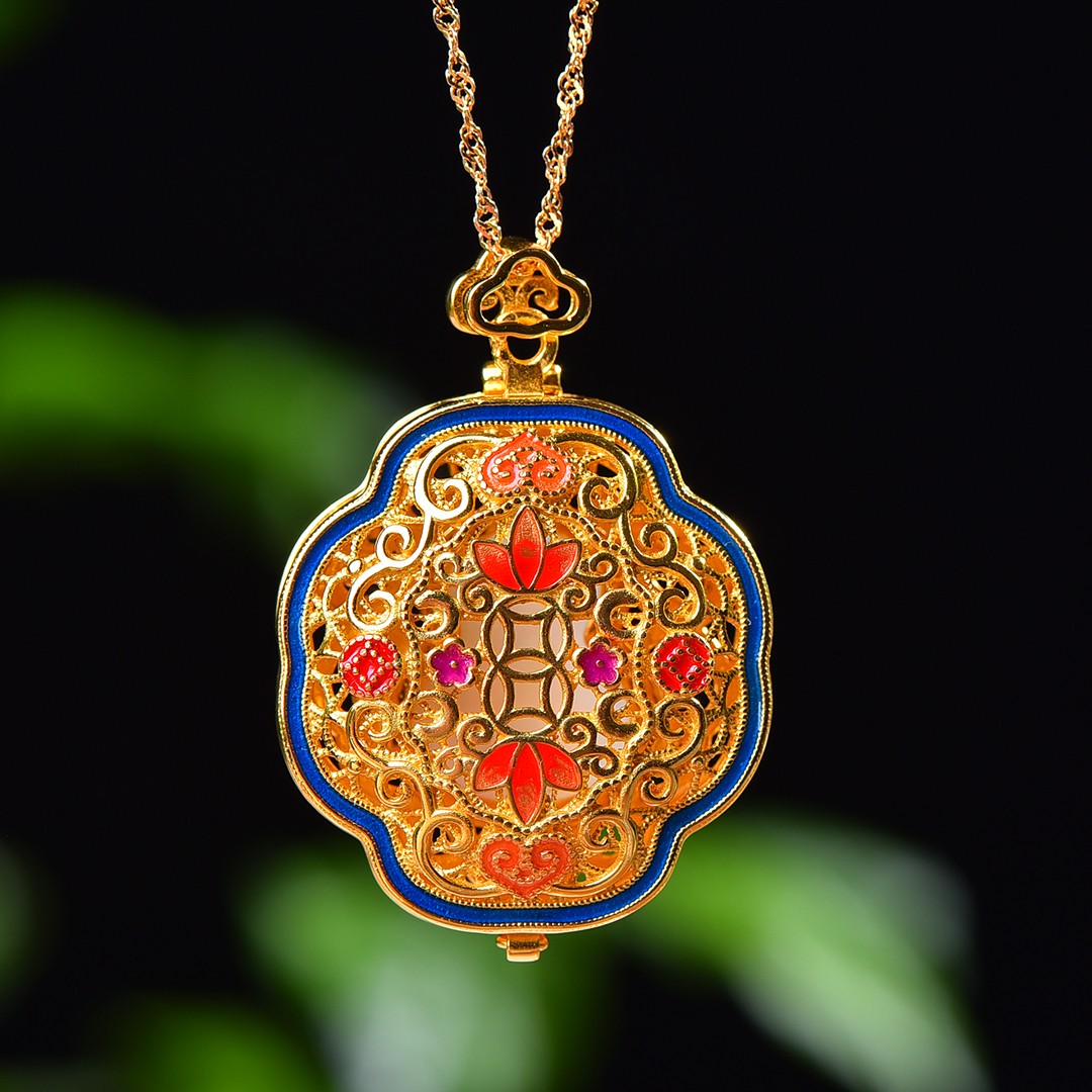 Silver gold plated Hetian jade pendant