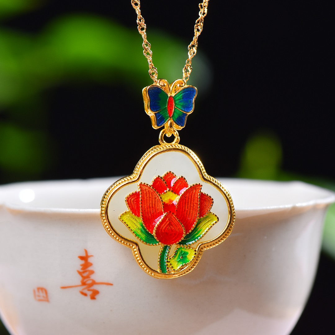 Silver gold plated Hetian jade pendant