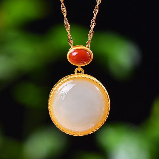 Silver gold plated Hetian jade pendant