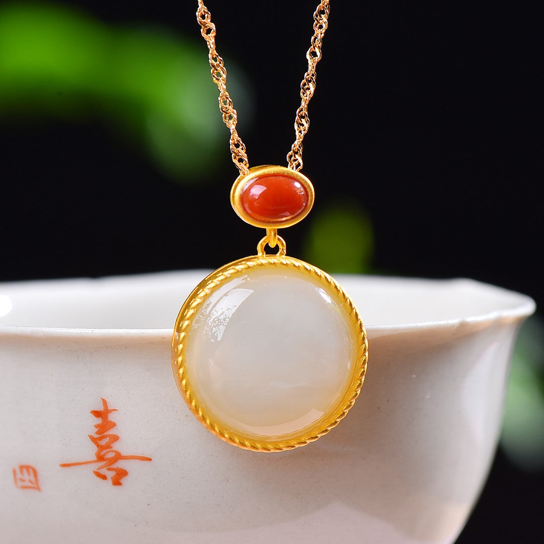 Silver gold plated Hetian jade pendant