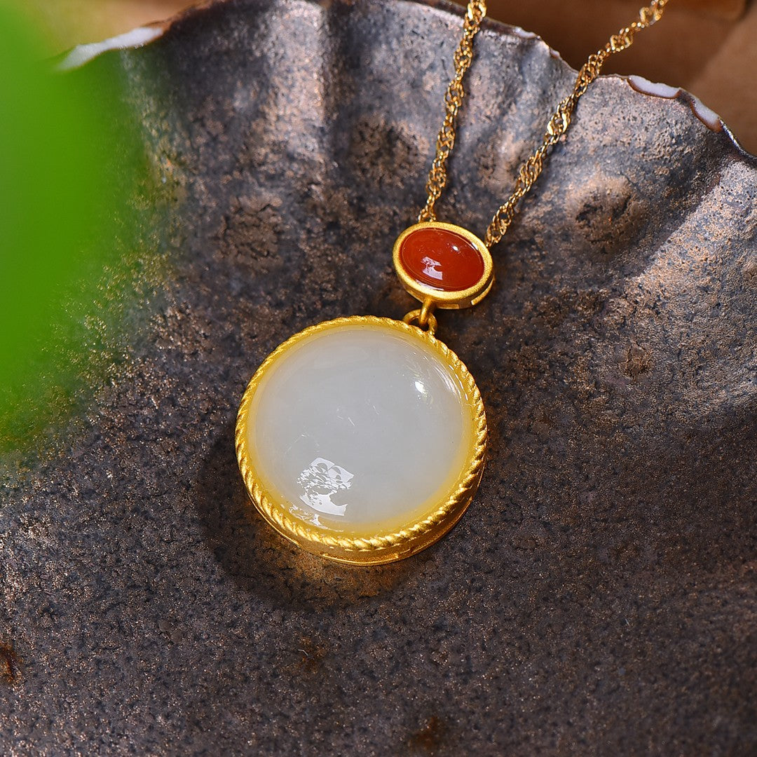 Silver gold plated Hetian jade pendant