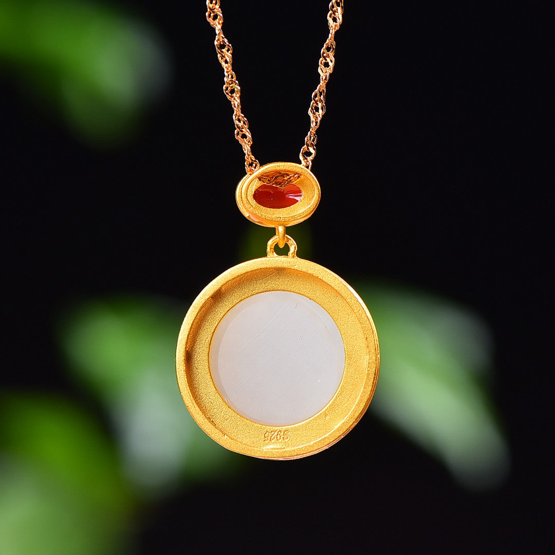 Silver gold plated Hetian jade pendant