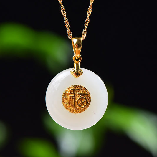 Silver gold plated Hetian jade pendant