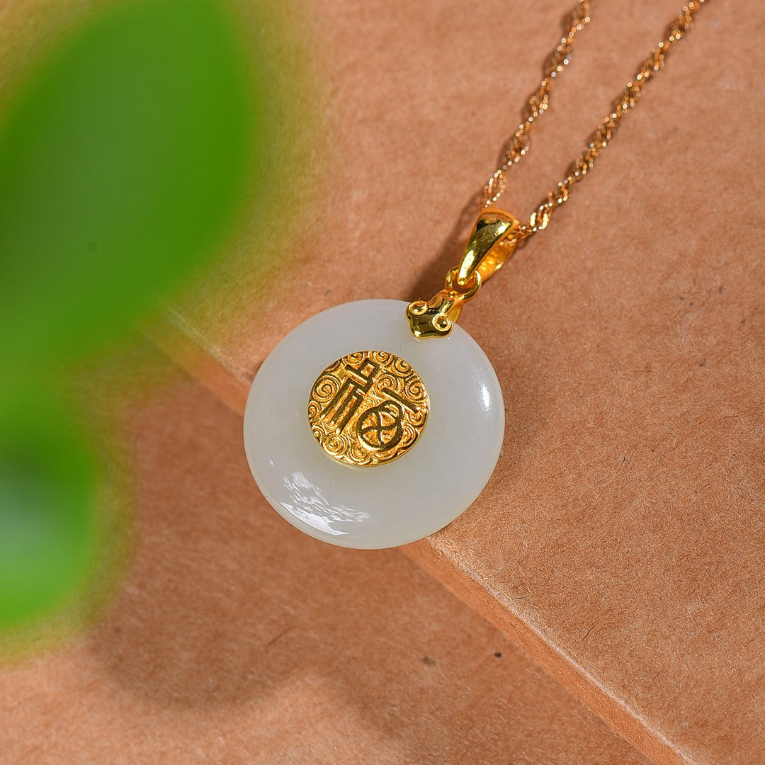 Silver gold plated Hetian jade pendant